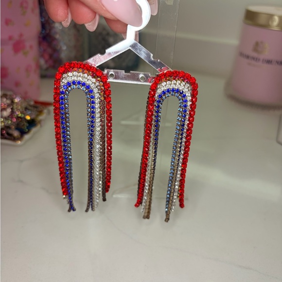 ORIGINAL Feed Me Gems/Hair Candy By Han Elegant Red and Blue Dangle Earrings - Picture 4 of 4